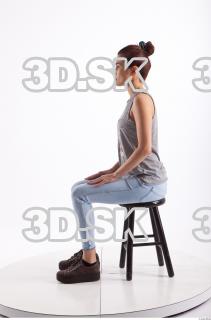 Sitting photo references of Molly blue jeans womna singlet 0009